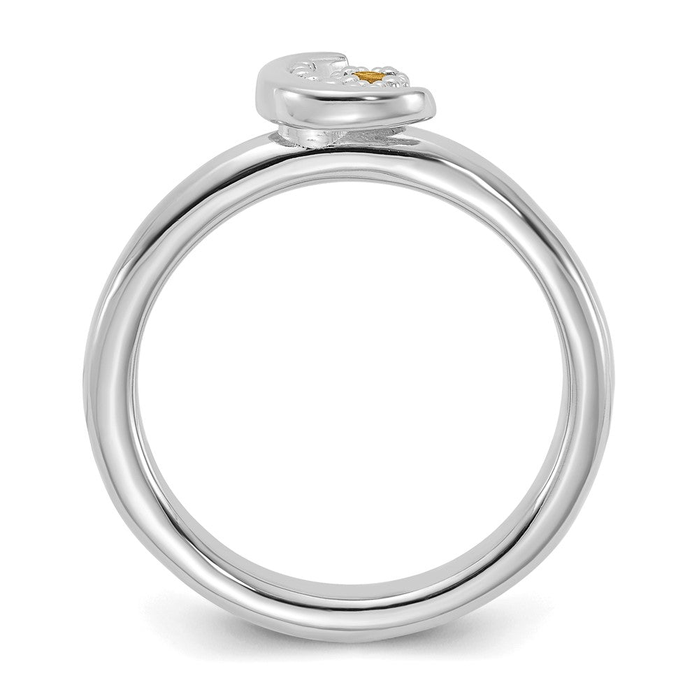 Sterling Silver Stackable Expressions Rhodium-plated Citrine Moon Ring Size -9