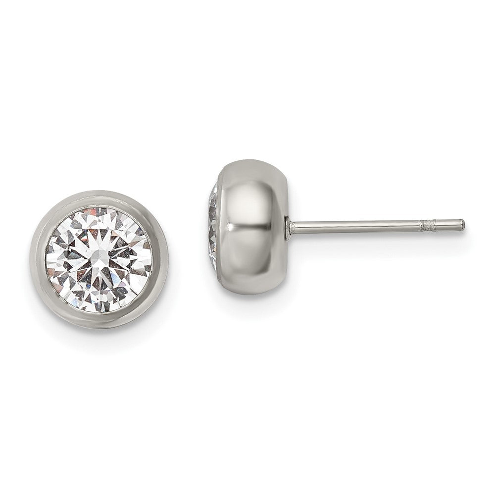 Stainless Steel Polished 6mm Bezel CZ Stud Post Earrings