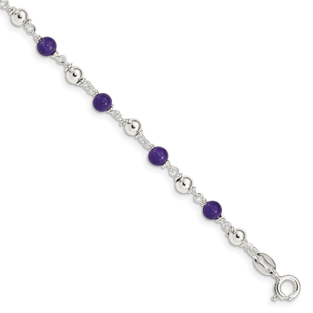 Sterling Silver 7inch Polished Amethyst Beaded Bracelet 7 inches