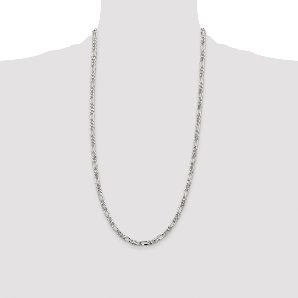 Sterling Silver Rhodium-plated 4.3mm Pav‚ Flat Figaro Chain