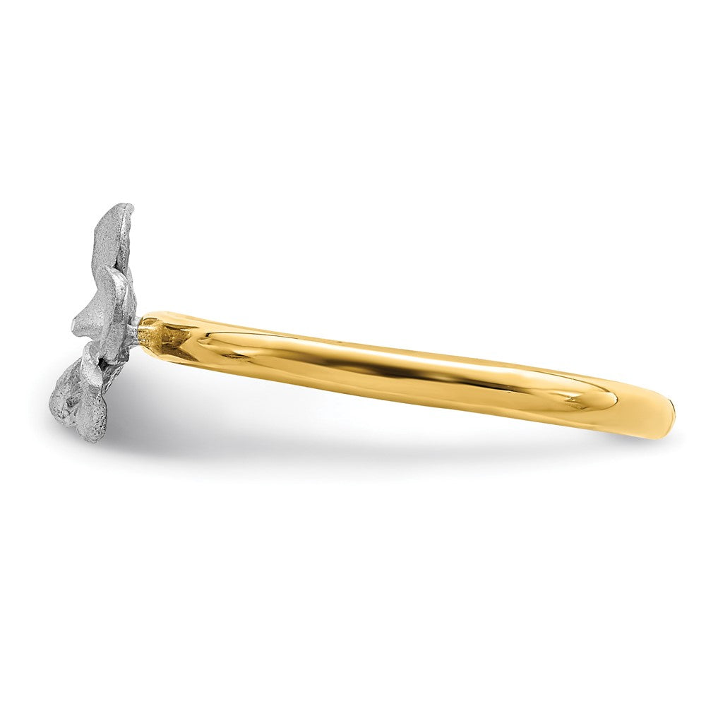 14K Two-tone Brushed & Polished Plumeria Ring Size 7