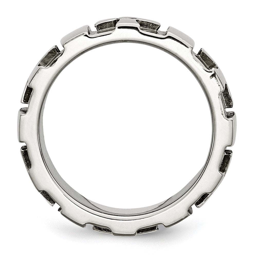 Stainless Steel Brushed & Polished 3pt Diamond Cross 9mm Band Size - 8