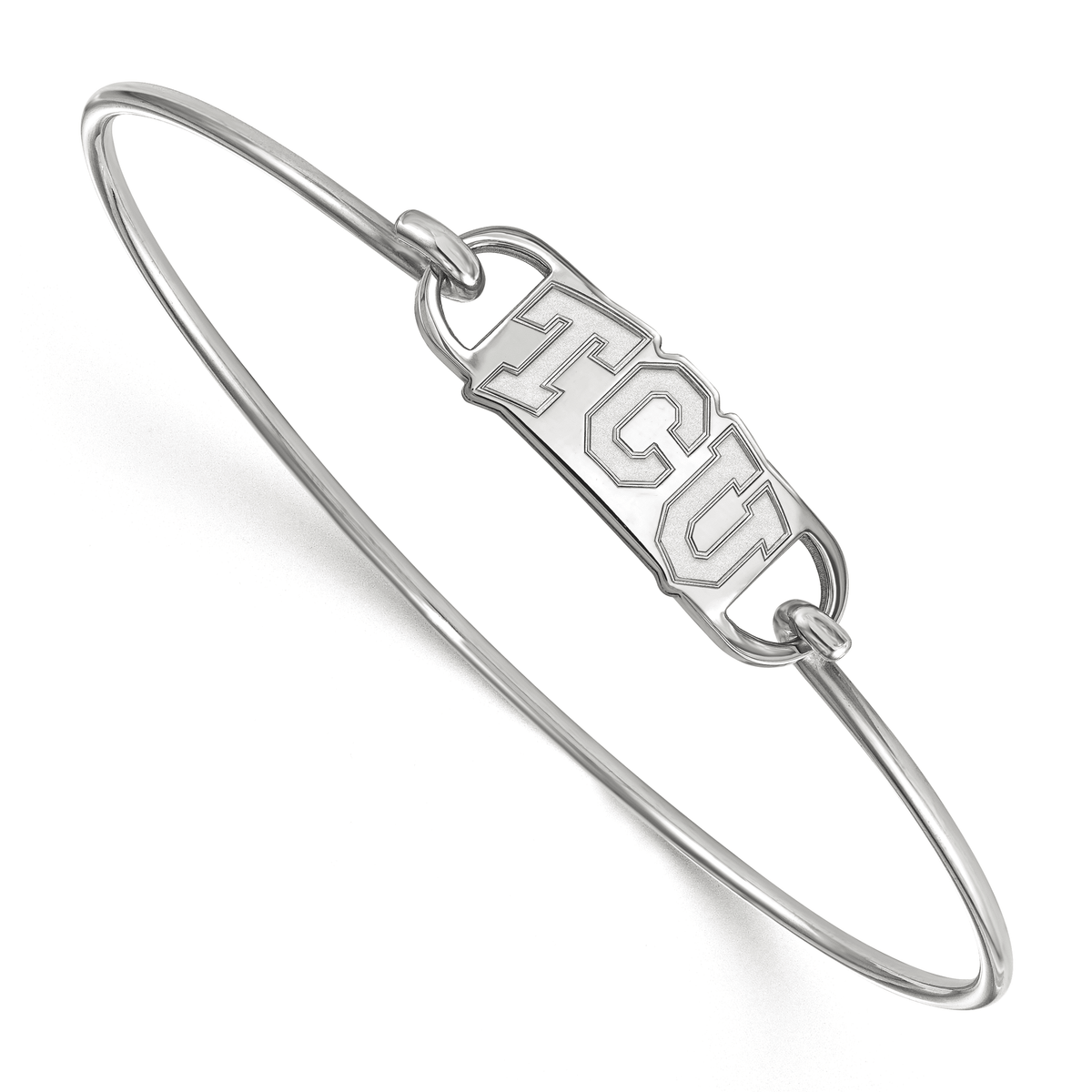 Sterling Silver 7in Official Licensed Collegiate Texas Christian University (TCU) Small Ctr Wire Bangle