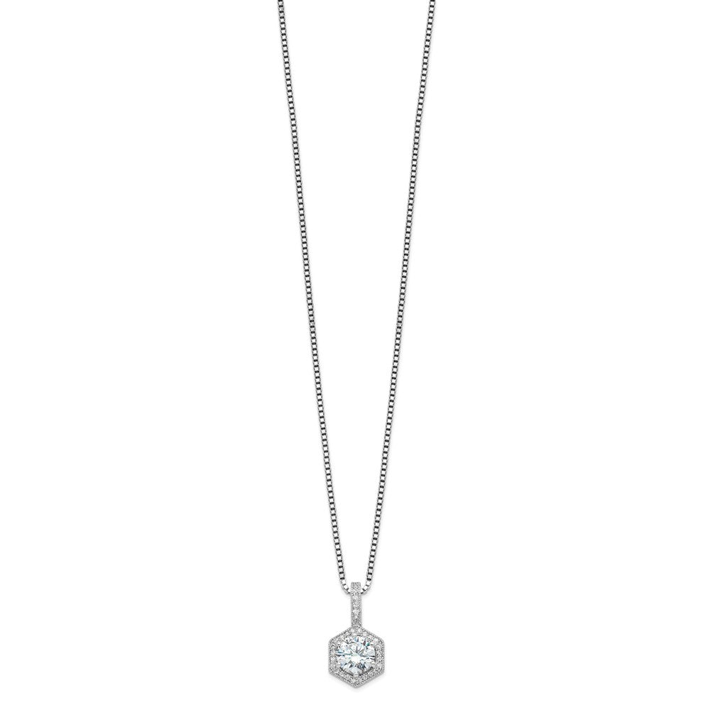 Brilliant Embers Sterling Silver Rhodium-plated 31 Stone 18 inch Micro Pav‚ CZ Hexagon Necklace with 2 Inch Extender 18 Inches