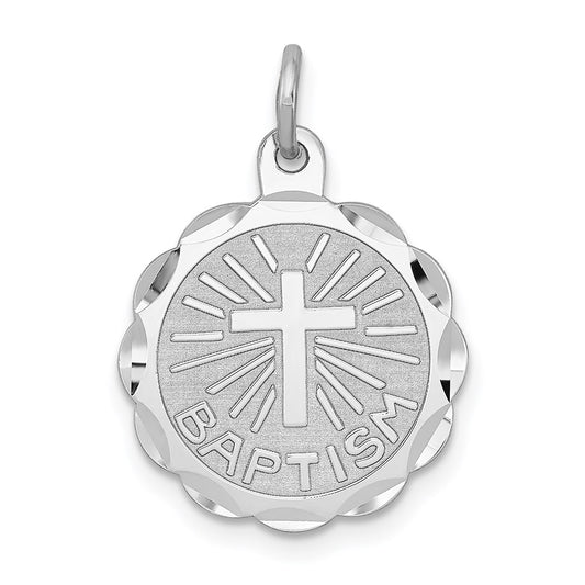 Sterling Silver Rhodium-plated Baptism Disc Charm