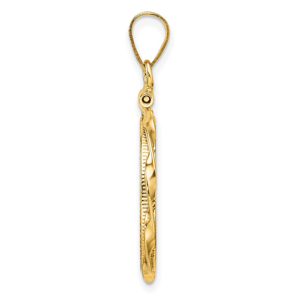 Wideband Distinguished Coin Jewelry 14k Polished Hand Twisted Ribbon and Diamond-cut 18.0mm x 1.35mm Screw Top Coin Bezel Pendant