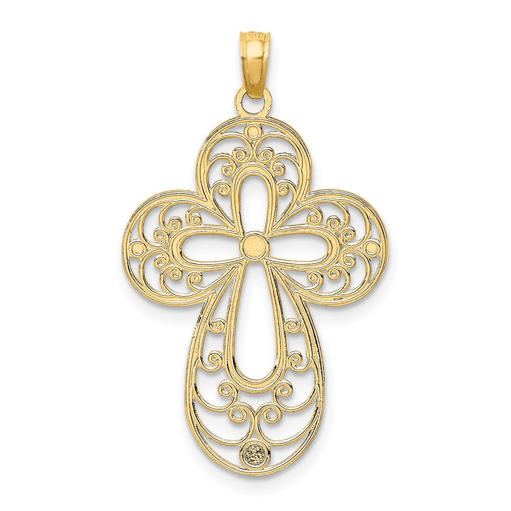 14K W/ Rhodium D/C Filigree Cross Charm
