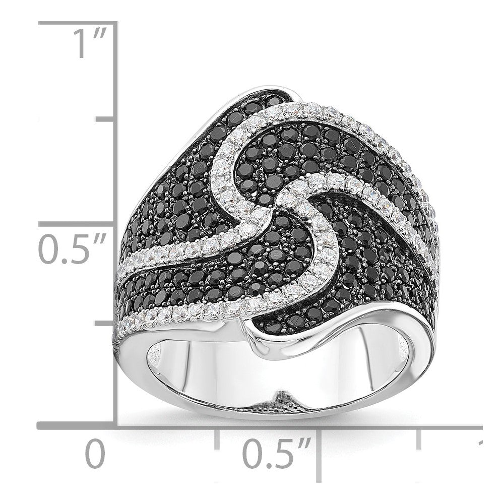 Sterling Silver Brilliant Embers Black & Clear CZ Swirl Ring