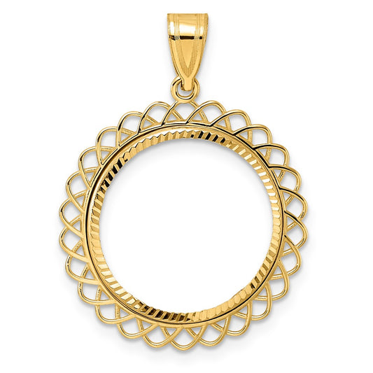 14k Diamond Cut Tilted with 18.0mm Prong Coin Bezel Pendant
