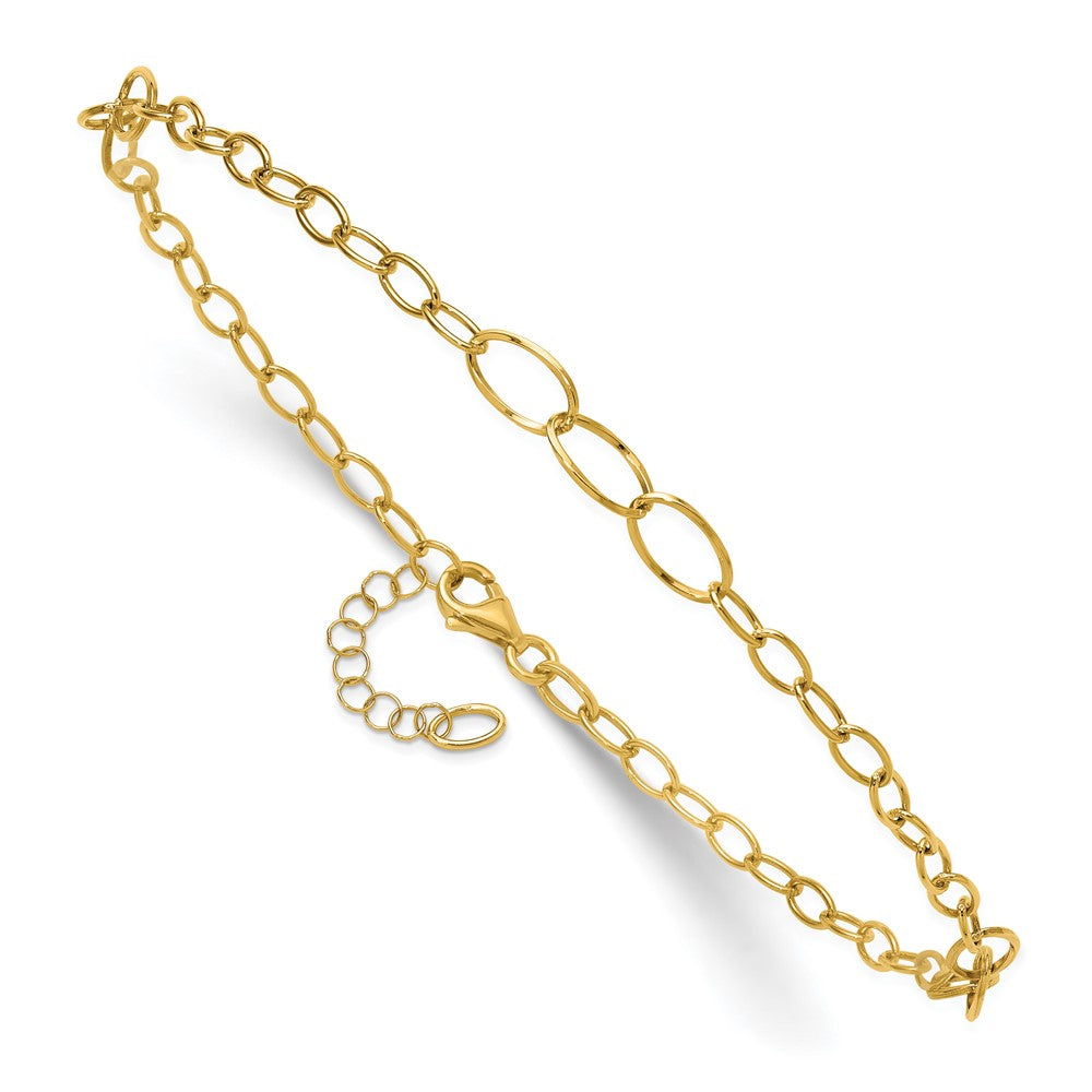 14K Polished Fancy Oval Link 9in Plus 1in ext. Anklet