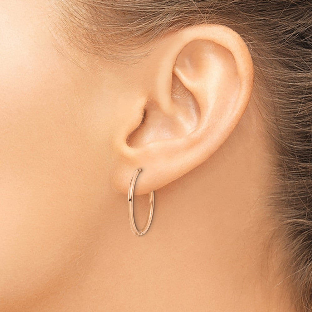 Stainless Steel Polished Rose IP-plated 1.6mm Hinged Hoop Earrings