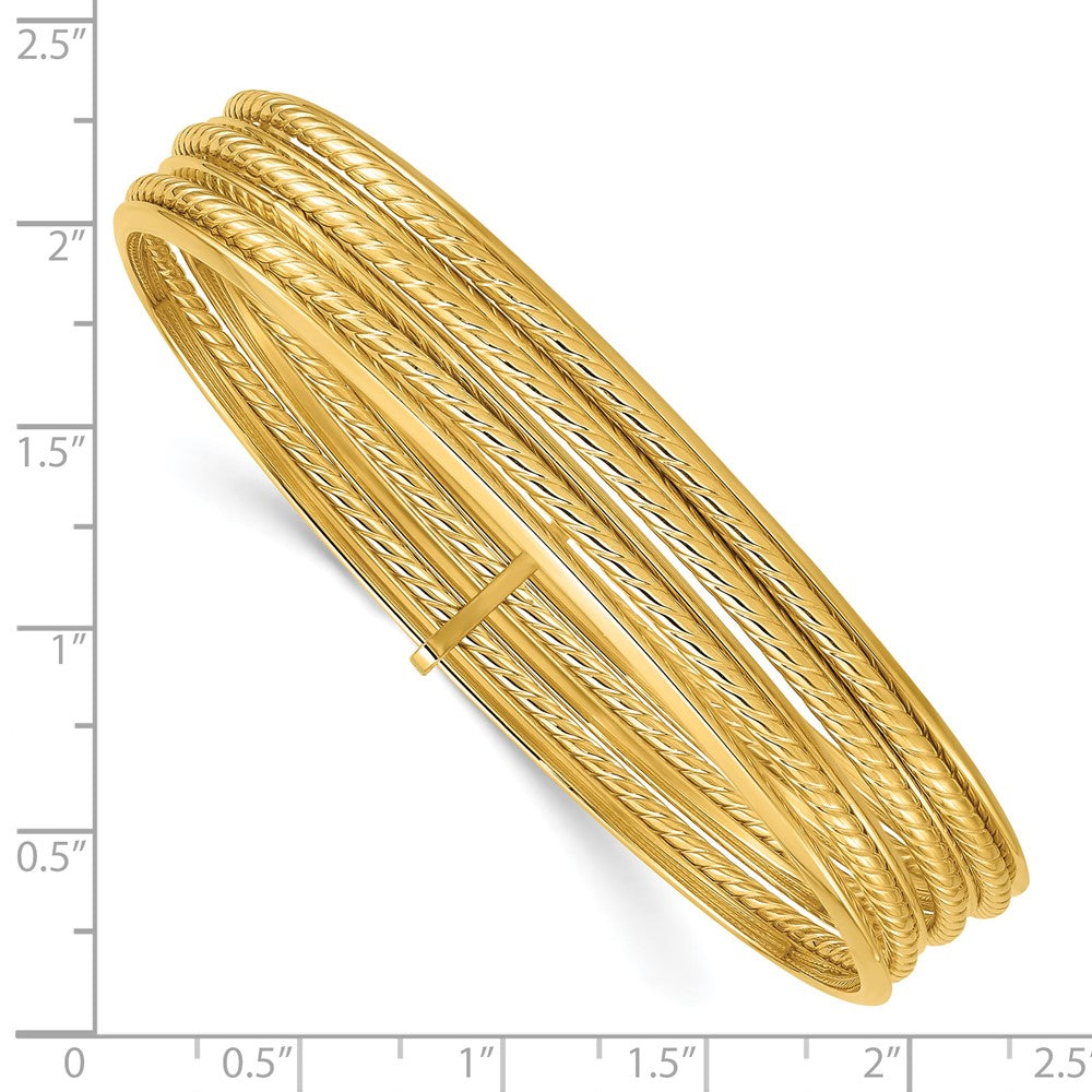 14K Polished and Twisted 7-Layer Slip-on Bangle