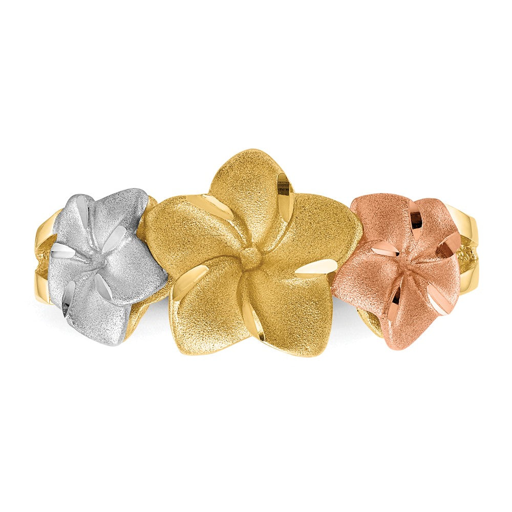 14k Tri-color Plumeria Ring Size 7.5