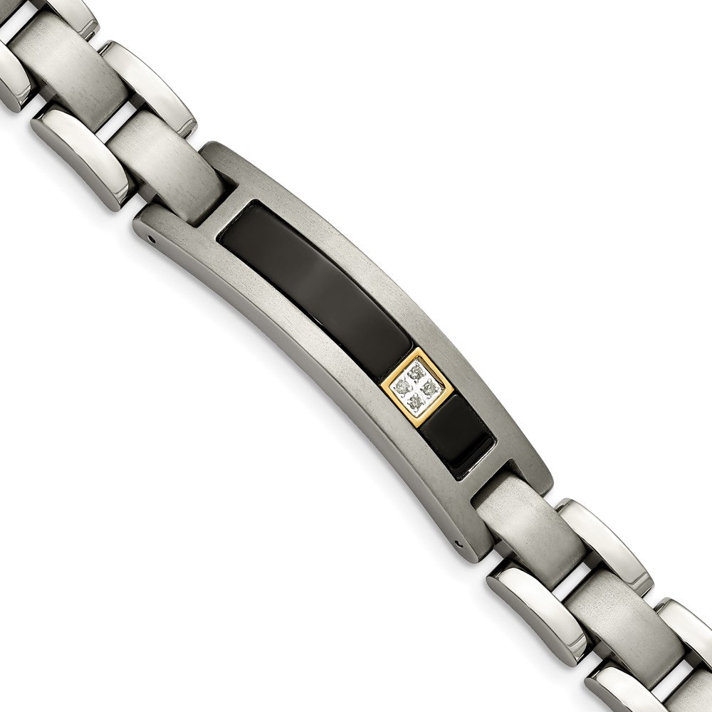 Titanium/14K Polished/Brushed w/Black Onyx .05ct. dia 8in Bracelet 8.75 inches