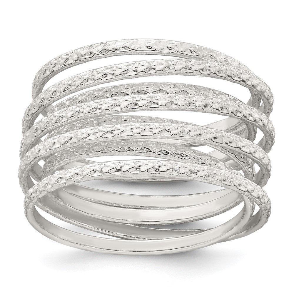 Sterling Silver Polished and Textured Wrapped Spring Size 8 Flexible Ring