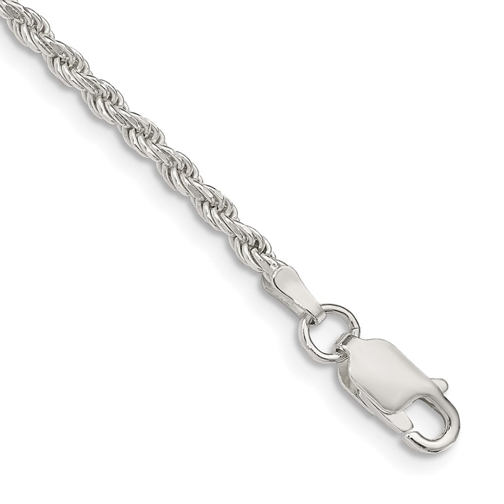Sterling Silver 2.25mm Diamond-cut Rope Chain Anklet 10 inches