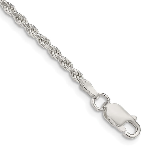 Sterling Silver 2.25mm Diamond-cut Rope Chain Anklet 10 inches