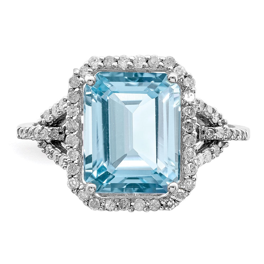 Sterling Silver Rhodium Diam. & Sky Blue Topaz Ring