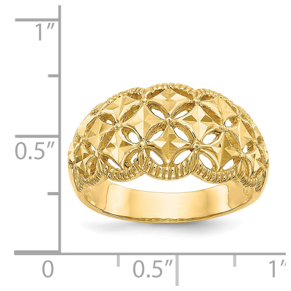 14K Diamond-cut Scalloped Edge Pattern Dome Ring Size 7