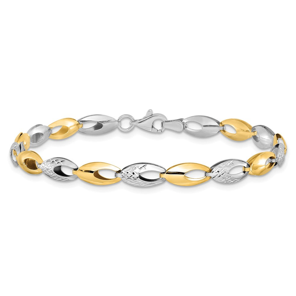 14K Two-tone Polished and Diamond-cut Fancy Link Bracelet 7  inches