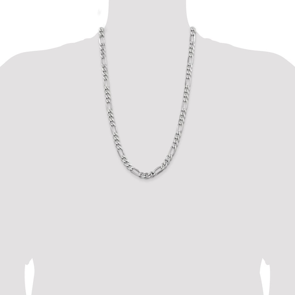 Sterling Silver Rhodium-plated 7.75mm Figaro Chain 26 Inches