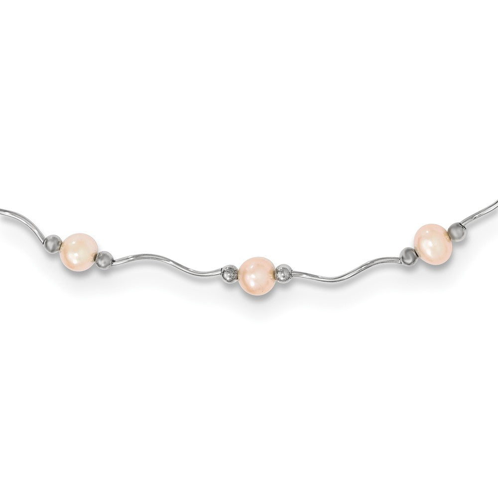 Sterling Silver Rhodium-plated 6-7mm Pink Near-Round Freshwater Cultured Pearl 18-Station 18 inch Necklace 18 Inches