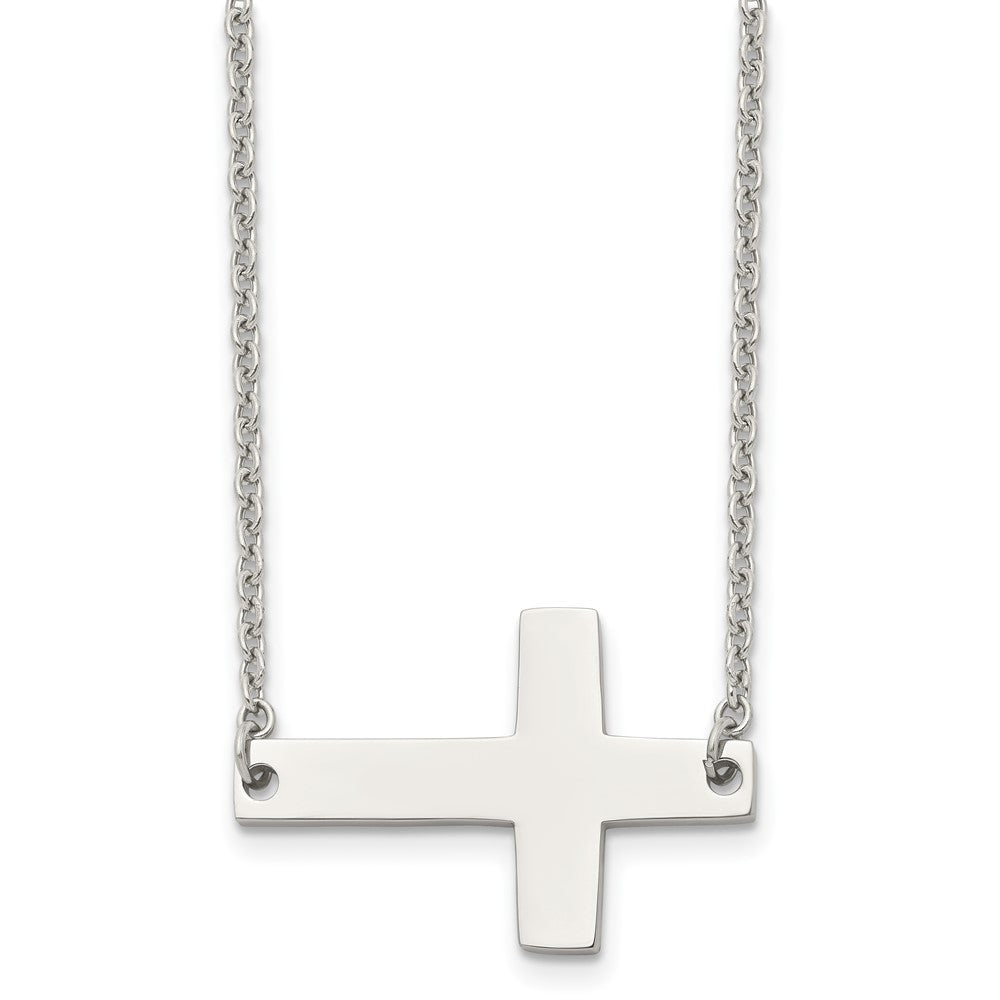 Stainless Steel Polished Sideways Cross 21in Necklace