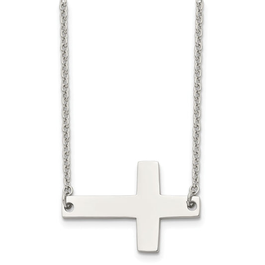 Stainless Steel Polished Sideways Cross 21in Necklace