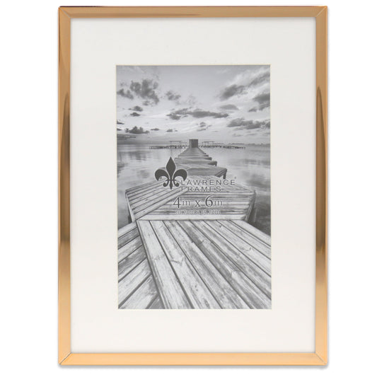 Elegant Gold Metal Picture Frame with Bevel Cut Mat for 4x6 Photo