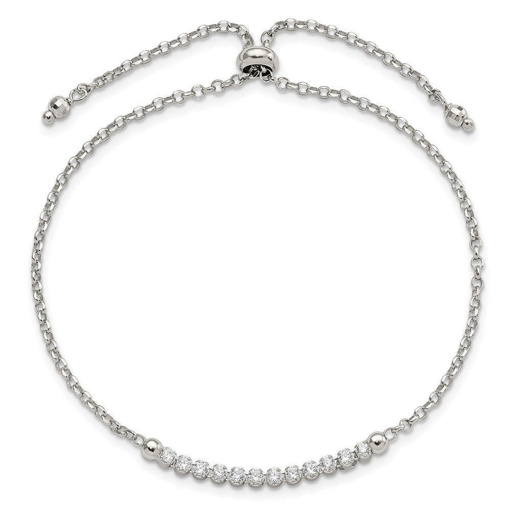 Sterling Silver Rhodium-plated CZ Adjustable Bracelet 10 inches