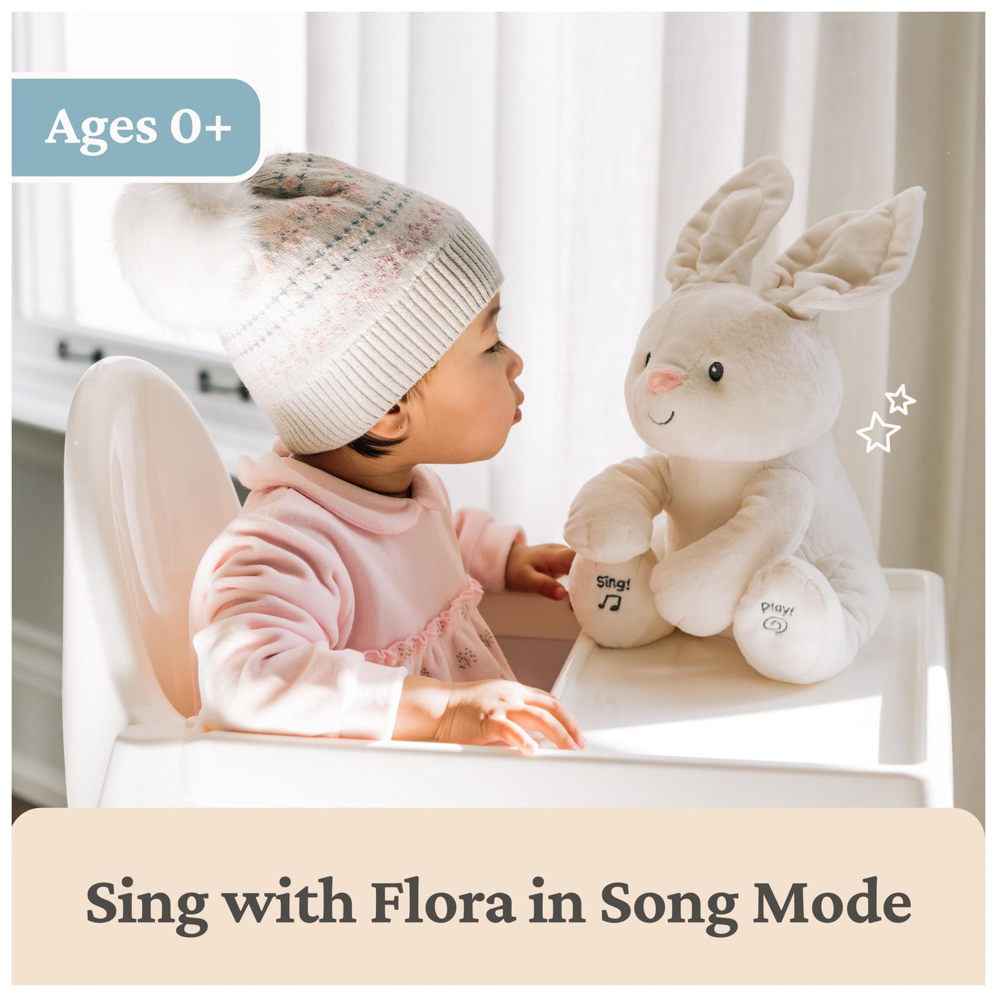 Baby GUND Flora The Bunny Animated Plush Stuffed Animal Toy, Cream, 12"