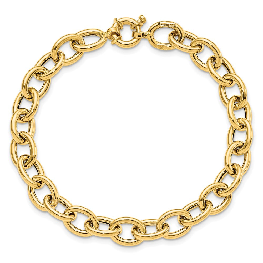 14K Polished Cable Oval Link Bracelet 7.5  inches