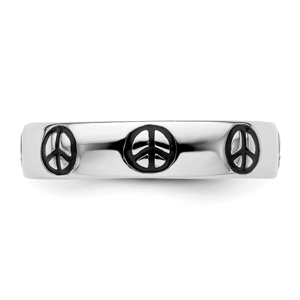 Sterling Silver Stackable Expressions Polished Enameled Peace Sign Ring Size -8