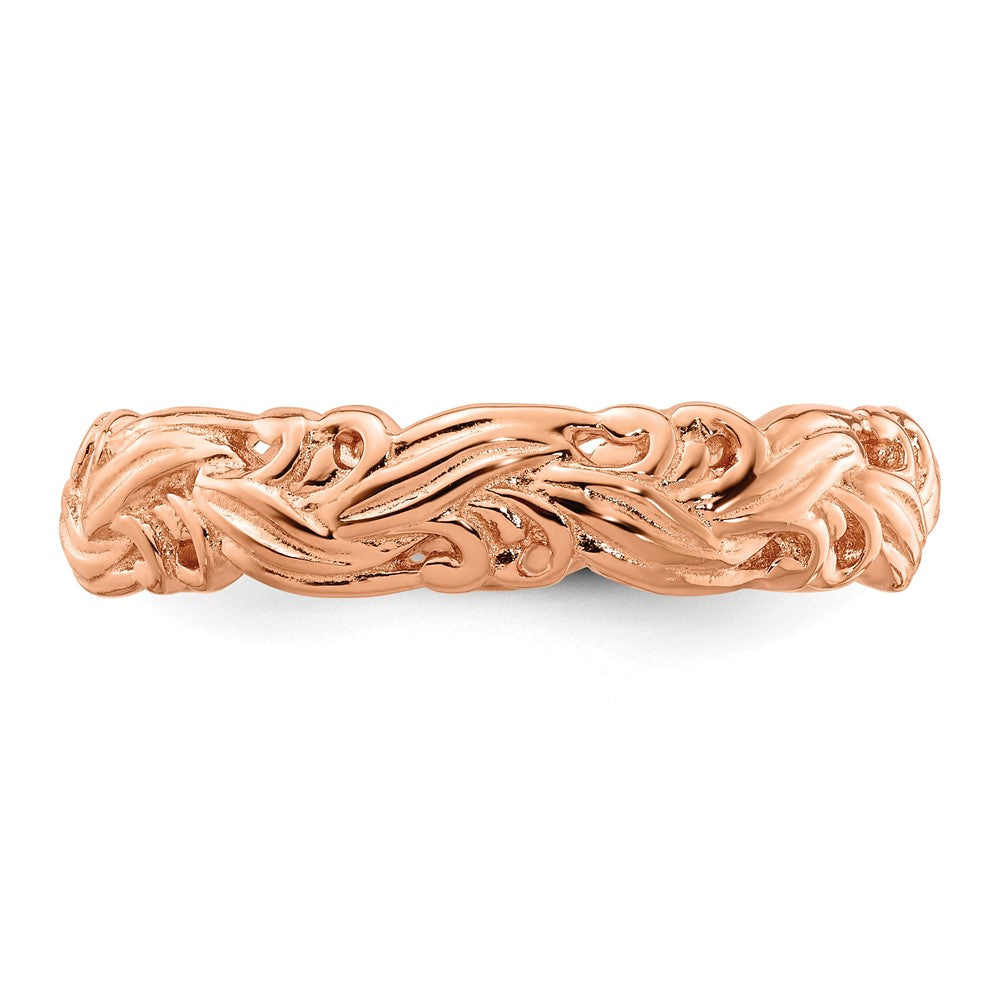 Sterling Silver Stackable Expressions Pink-plated Carved Band Size -10