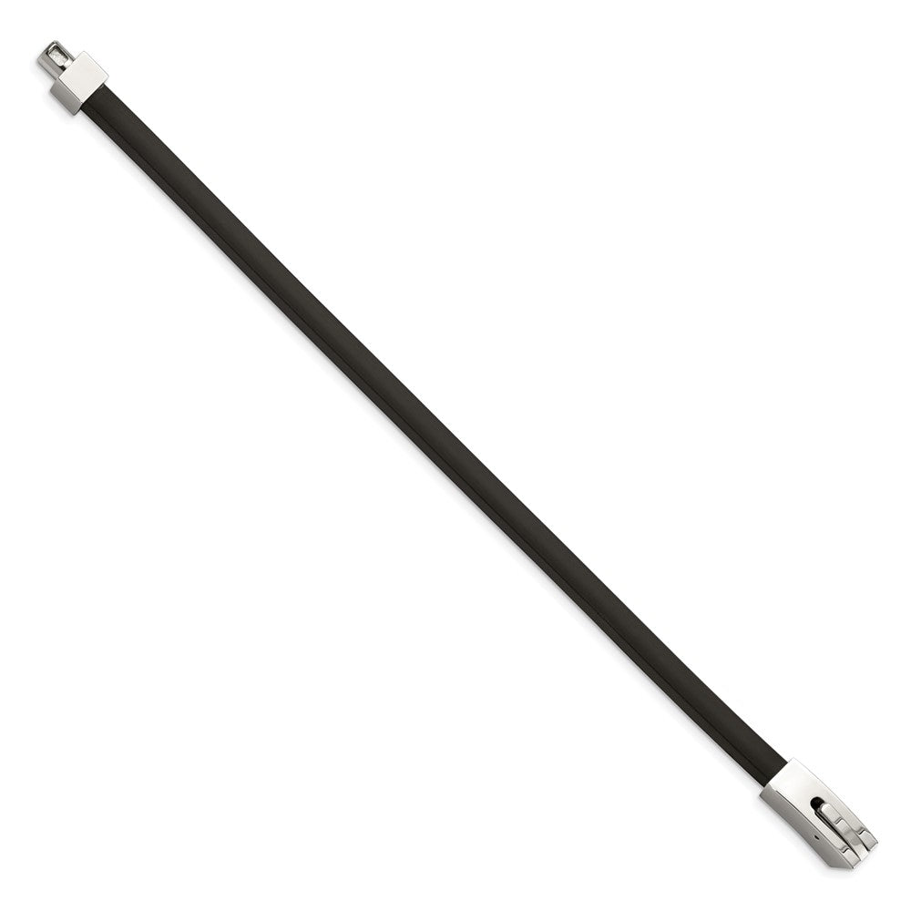 Stainless Steel Polished Black Rubber 8.5in Bracelet 8.5 inches
