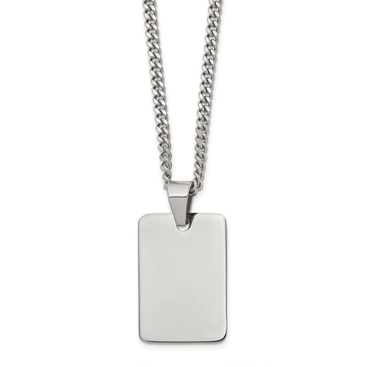 Stainless Steel Polished Dog Tag 24in Necklace