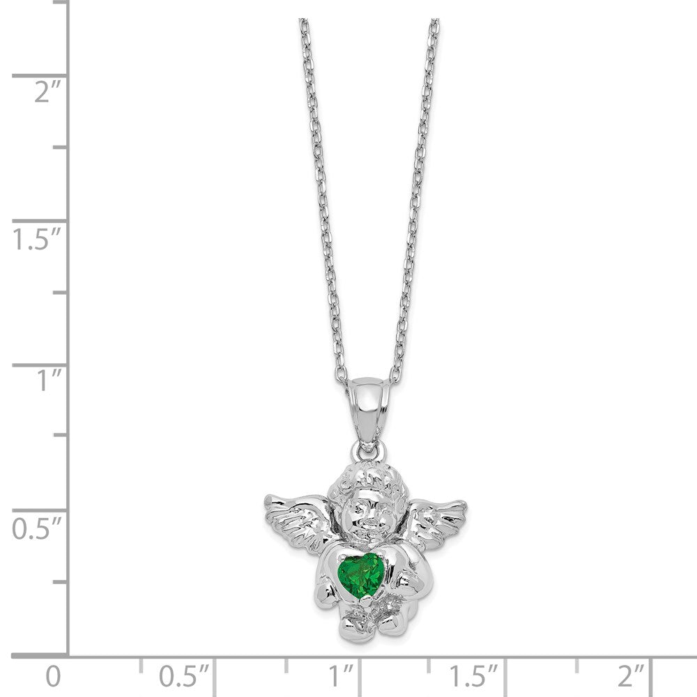 Sterling Silver RH-pltd CZ May Birthstone Angel Ash Holder 18in Necklace 18 Inches