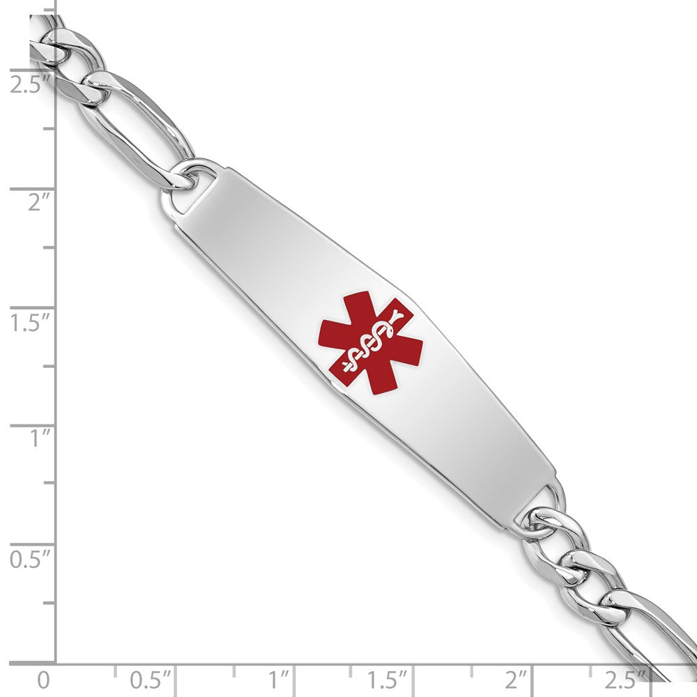 Sterling Silver Rhodium-plated Medical ID Figaro Link Bracelet 7 inches