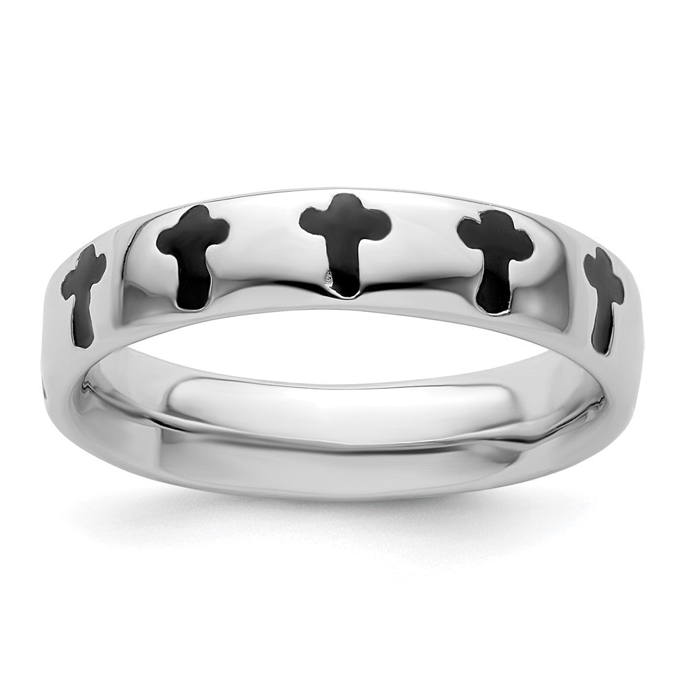 Sterling Silver Stackable Expressions Polished Enameled Cross Ring Size -10