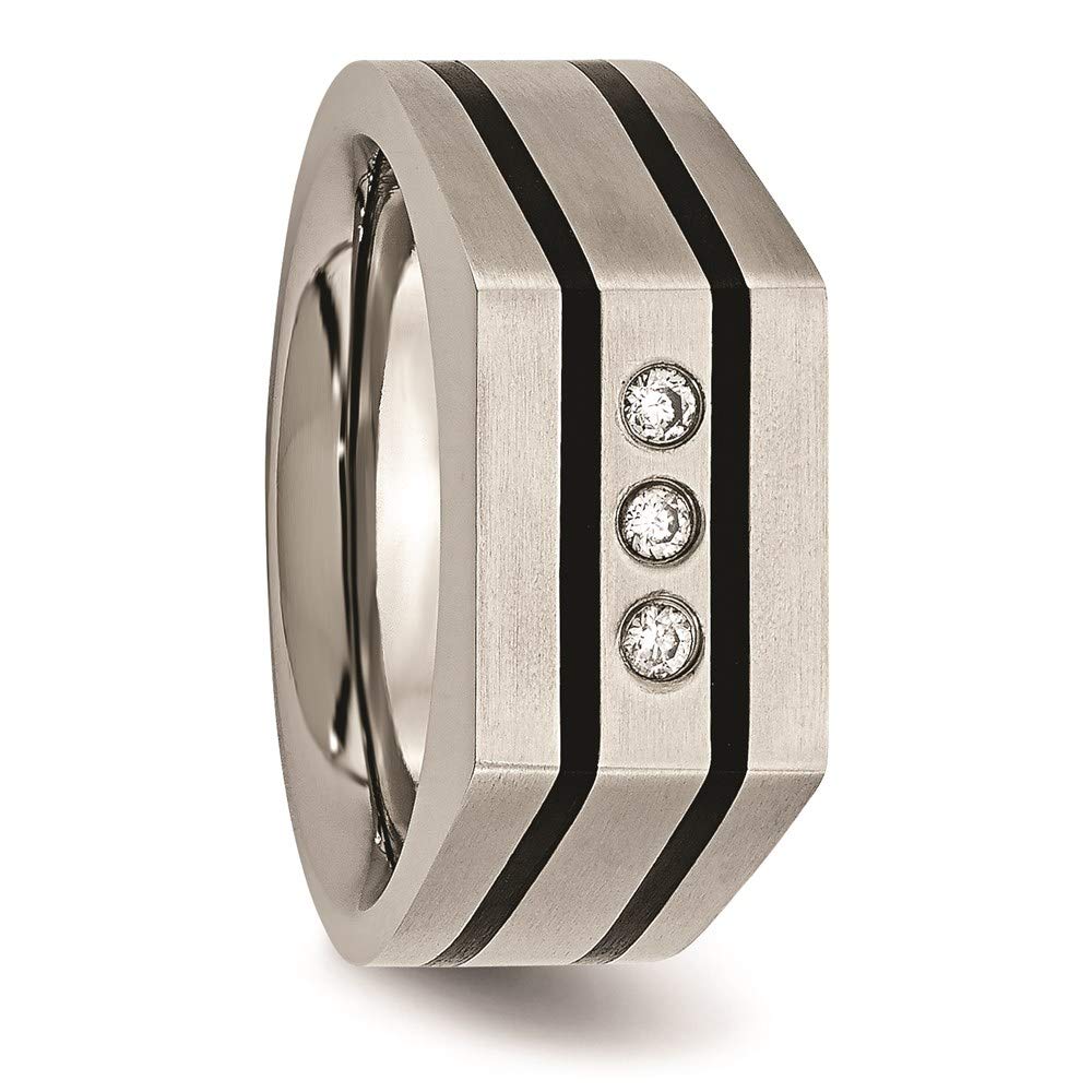 Titanium Brushed and Polished Black IP-plated CZ Signet Ring Size - 12