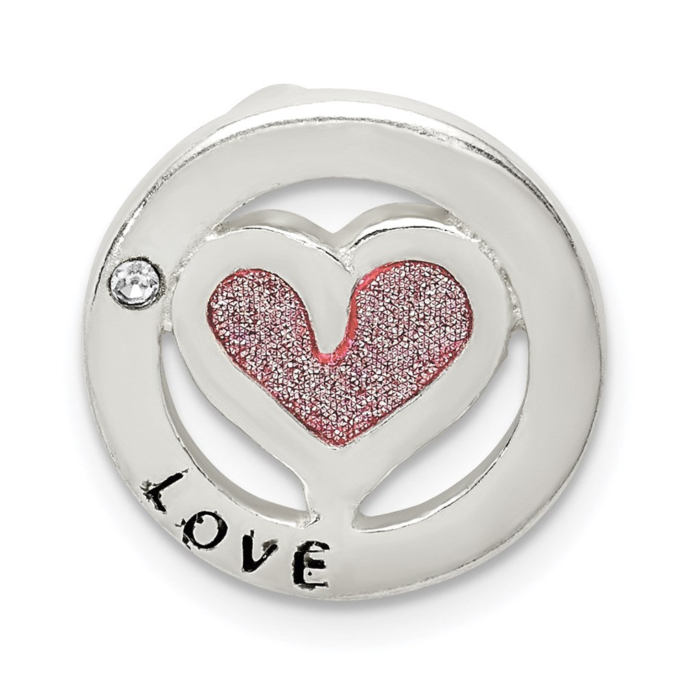 Sterling Silver Glitter Infused & CZ Heart Chain Slide