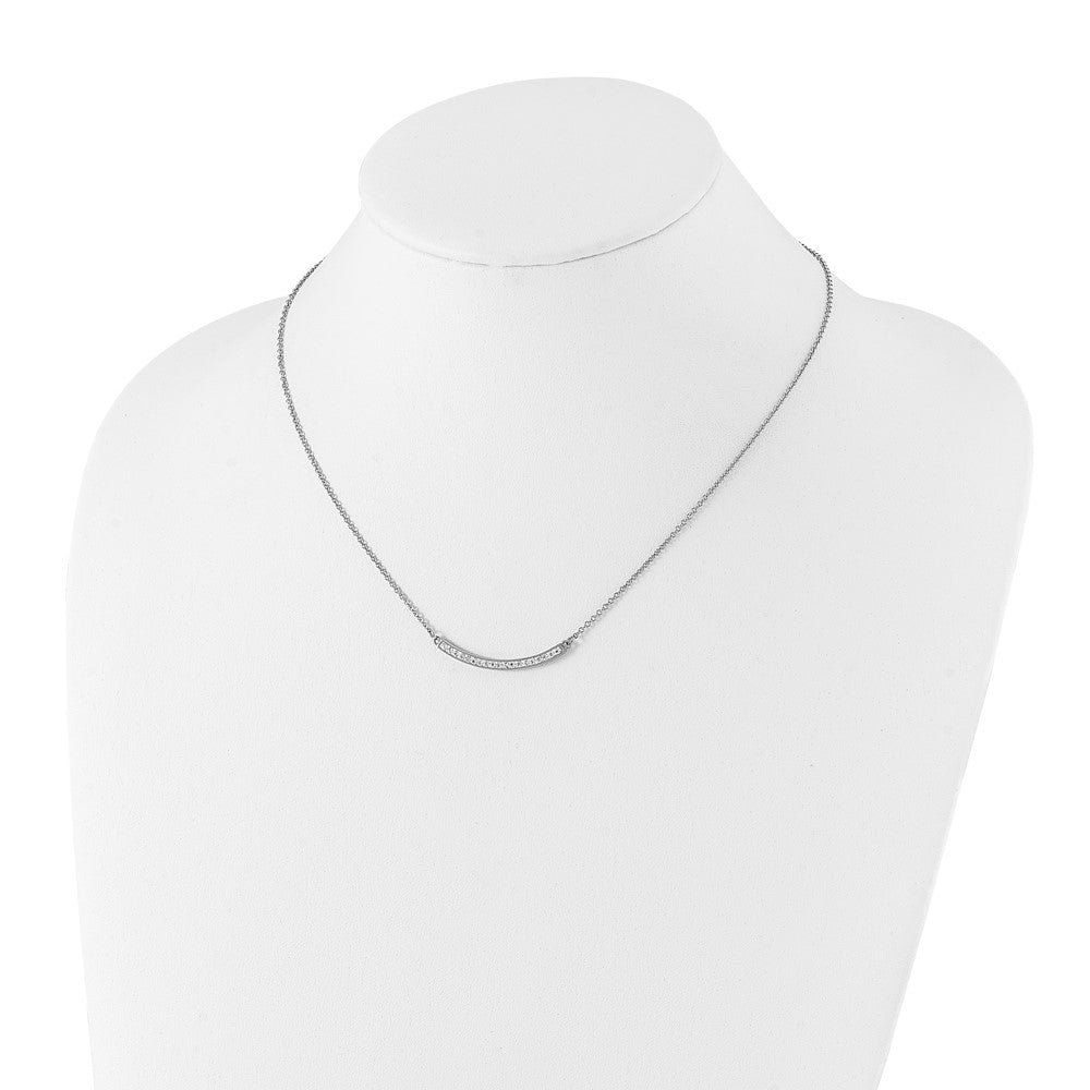 Stainless Steel Polished Curved Bar w/ Clear Preciosa w/2in ext. Necklace