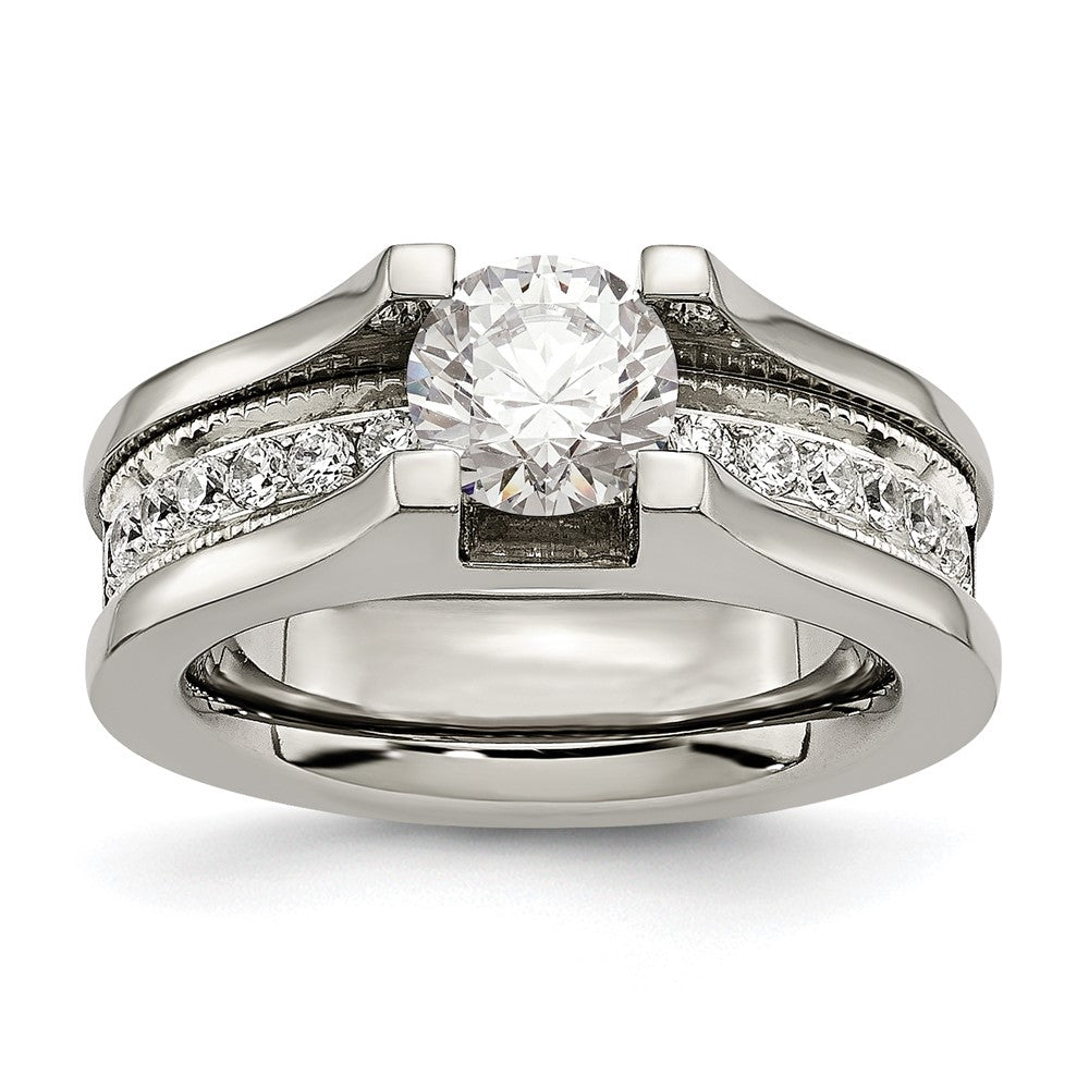 Titanium w/Sterling Silver Accent Polished with CZ Ring Size - 6