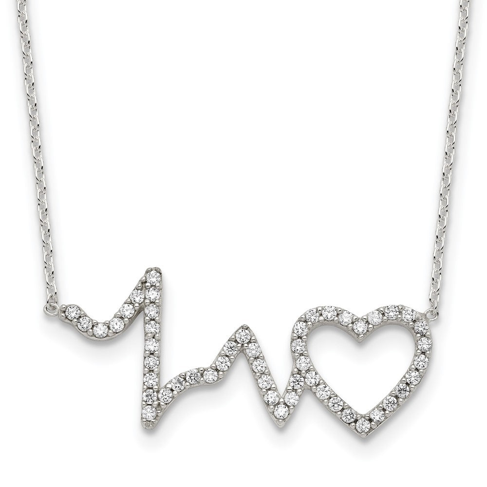 Sterling Silver Polished CZ Heartbeat 18in Necklace 18 Inches
