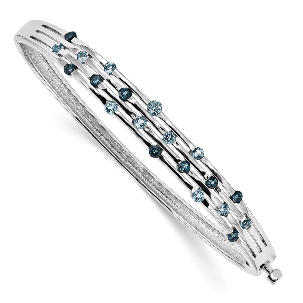 Sterling Silver Rhodium-plated Light Swiss/London Blue Topaz Hinged Bangle 7.25 inches