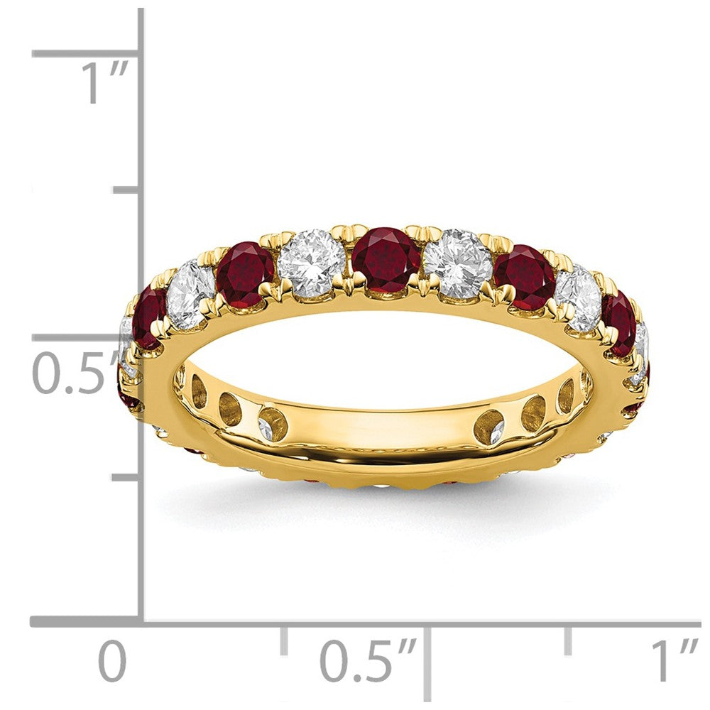 14k 1 1/5 carat Lab Grown Diamond VS/SI+ G+ and Lab Created Ruby Size 7.5 Eternity Band