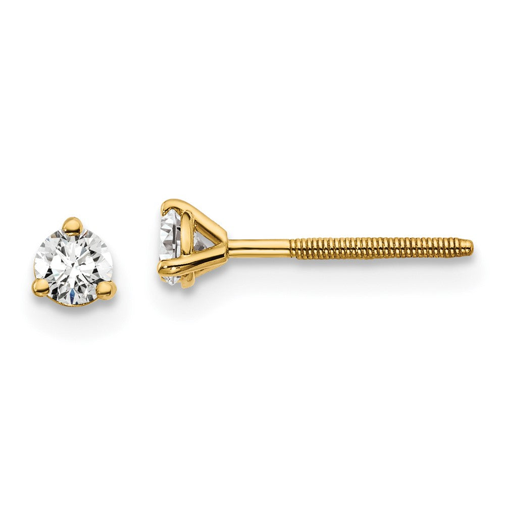 14k Yellow Gold 1/5 ctw Certified Lab Grown Diamond VS+ F+ Round 3 Prong Heavy Wt. Screwback Stud Earrings