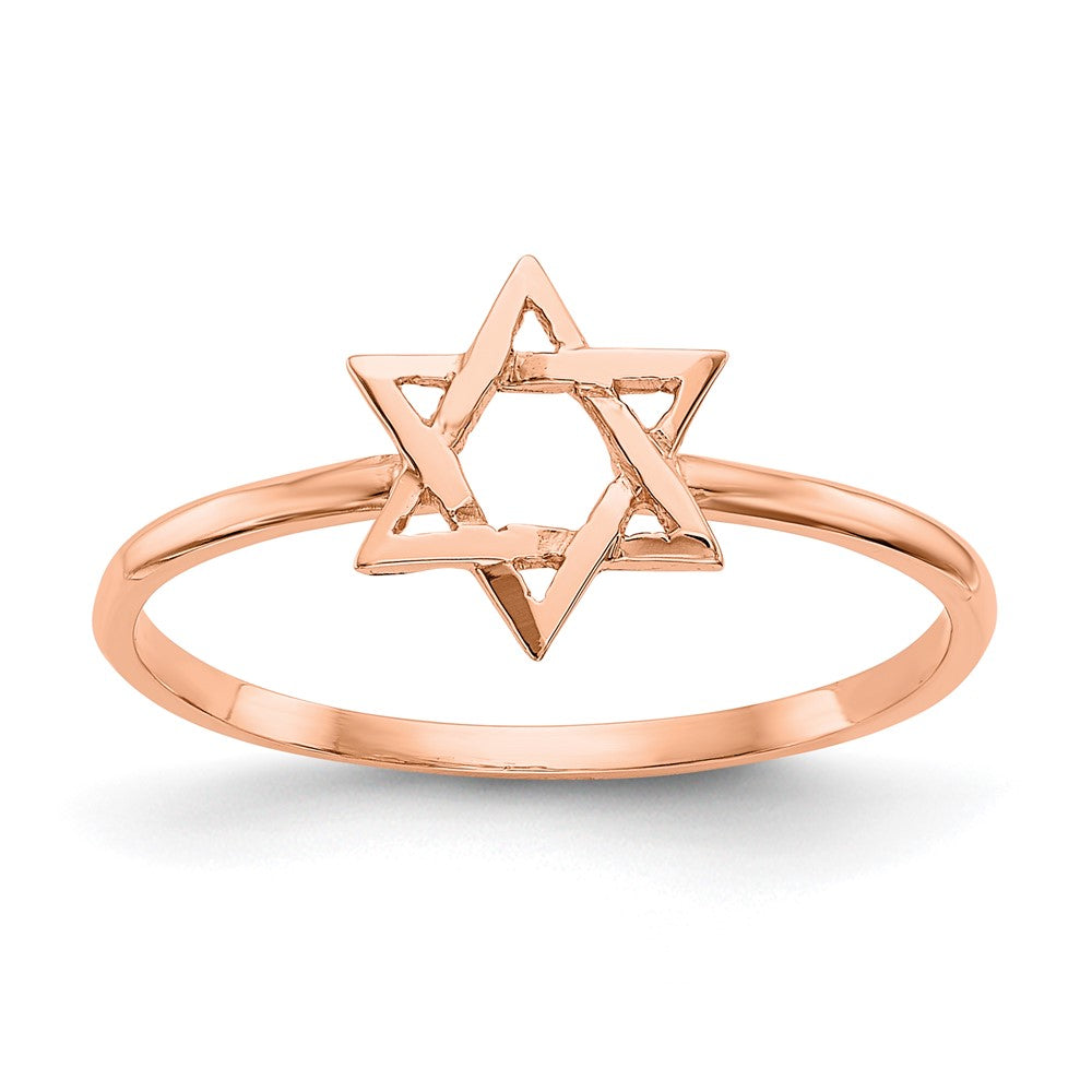 14k Rose Gold Polished Star of David Ring Size 7