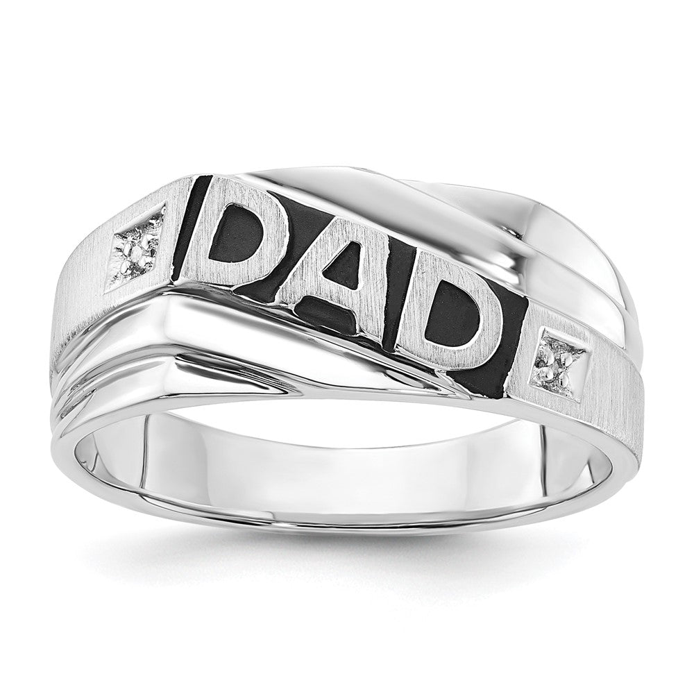 Sterling Silver Polished and Brushed Enamel Dad Diamond Ring