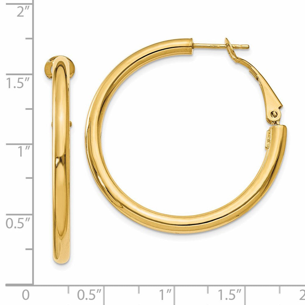 14k 3x30mm Polished Round Omega Back Hoop Earrings